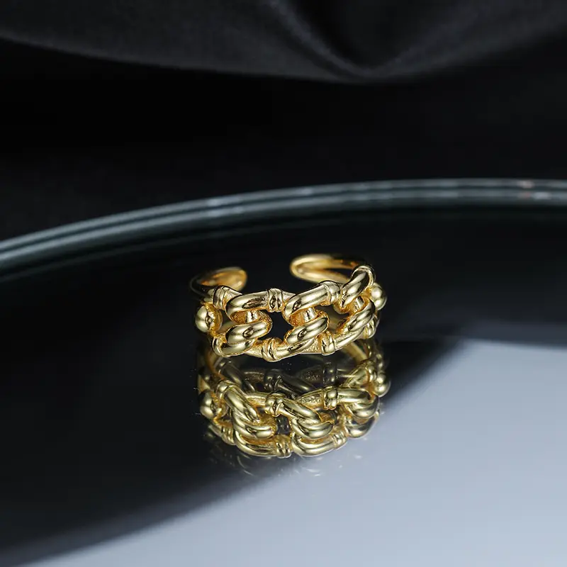 s925银重工简约交织戒指女小众设计感冷淡风百搭打结食指环