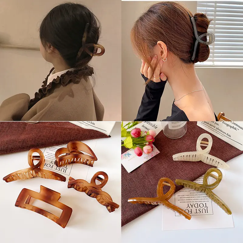 简约磨砂质感大号抓夹琥珀色后脑勺发夹气质棕色系哑光夹发饰