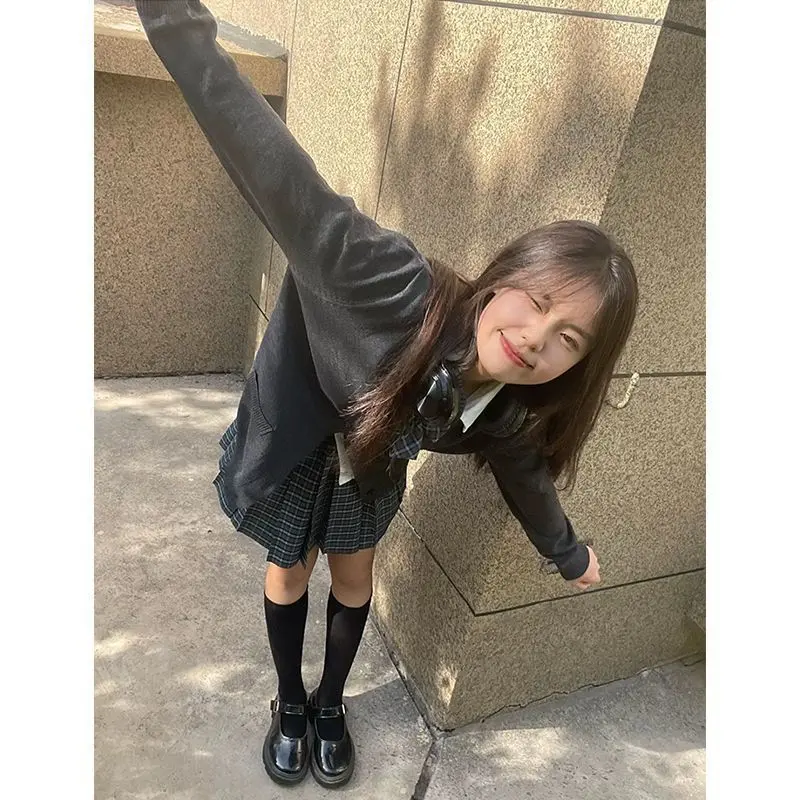 秋日系jk毛衣学院风甜辣百搭v领针织衫学生基础款宽松ins开衫