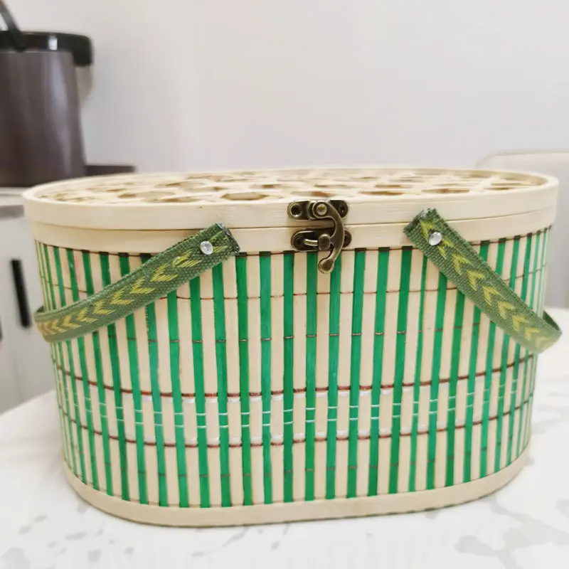 精美年货鸡蛋手提蓝竹编盒居家收纳送礼鸡蛋水果篮子