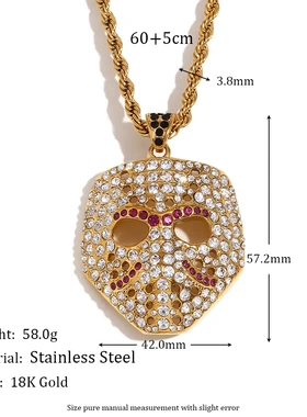 欧美小众创意个性嘻哈项坠不锈钢镀18k金满钻骷髅头麻花链项链男