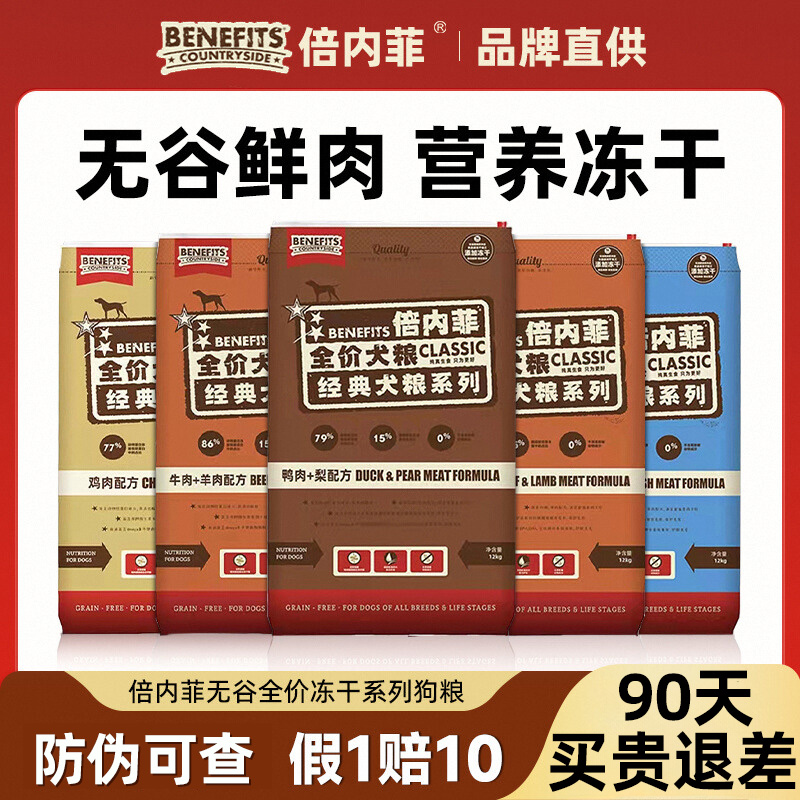 倍内菲狗粮12kg无谷冻干天然狗粮鸡肉鸭肉金毛全价成犬粮主粮犬粮
