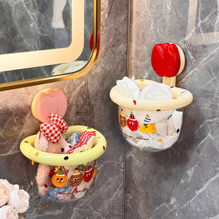 高颜值壁挂吸盘多功能小挂篮置物架卫生间废弃洗脸巾收纳盒厨房