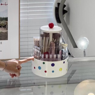 桌面化妆刷收纳盒高级感防尘口红一体可升降可360度旋转多层笔筒