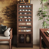 牙科柜茶具收纳柜5o大人客厅家用茶水柜中古文玩柜胡桃色实木家俱