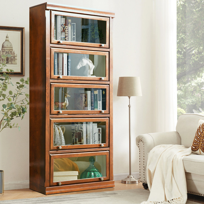 美式实木书柜储h物收纳柜家用落地矮柜玻璃门组合书橱靠墙防尘书,住宅家具,组合书柜,淘宝优惠券,粉丝福利购,淘宝优惠卷