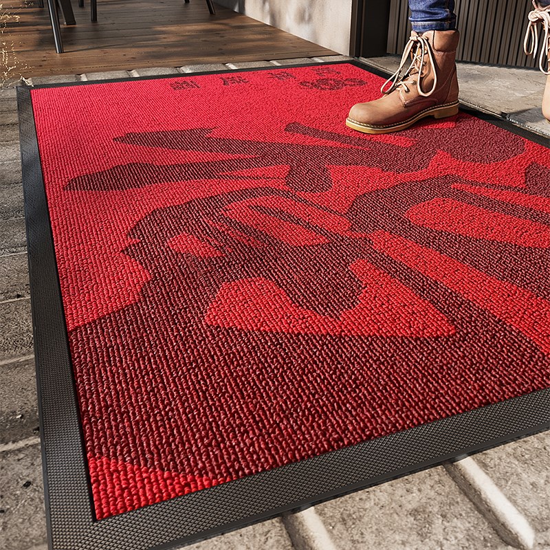 入户门地垫加g厚橡胶防滑脚垫别墅豪宅大门口地毯红色喜庆耐脏免