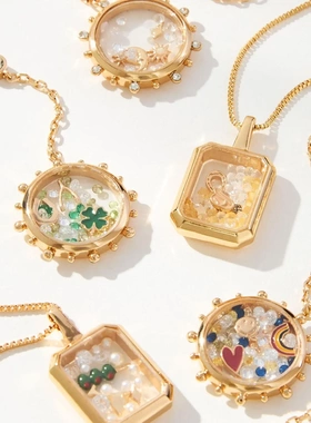 欧美复古个性相盒吊坠可开合中空设计透明盒子吊坠18k金保色