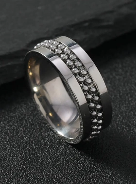 爆款情侣戒指男女通用可转动单双排串珠戒指不锈钢饰品