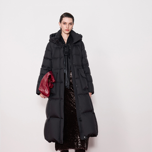 HiSaily商场同款加厚保暖95白鹅绒黑色长款羽绒服女收腰显瘦