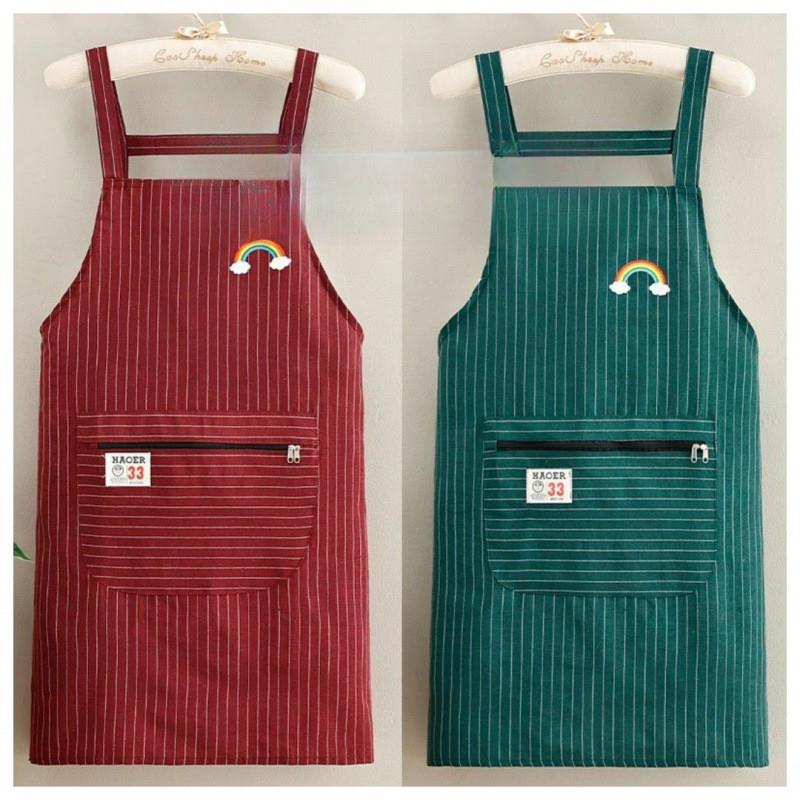 家用薄款纯棉布拉链兜背带式围裙女厨房烧饭家用工作防污无袖围裙