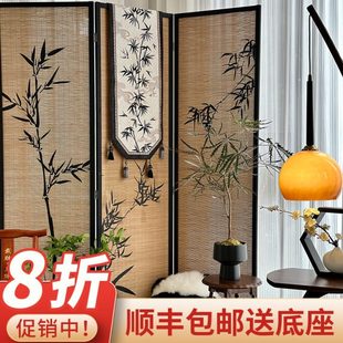 隔断屏风茶楼国风竹影客厅装 阳台改造新中式 饰背景茶室竹编围挡墙