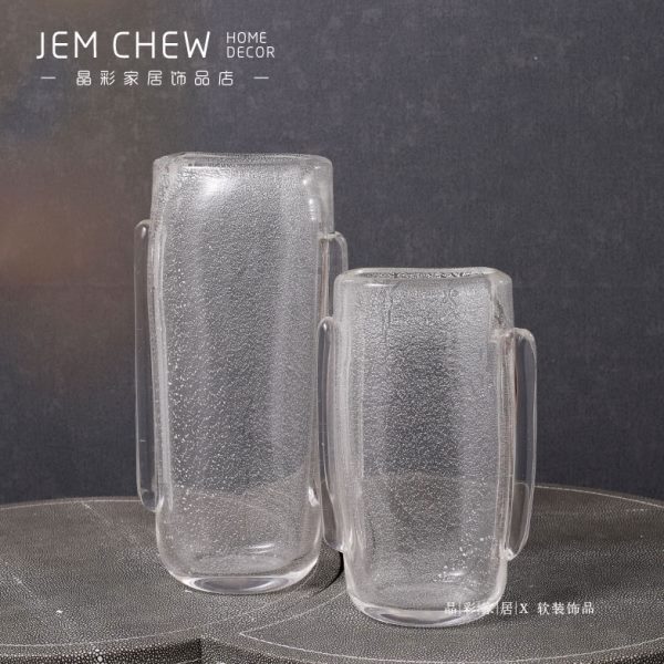 轻奢极简加厚琉璃白色玻璃花瓶水培插花样板房酒店别墅售楼处展厅