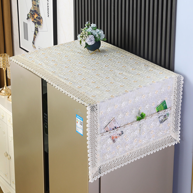 冰箱盖布双开门对开门冰箱巾防尘双层蕾丝M透气多用盖巾家用田园