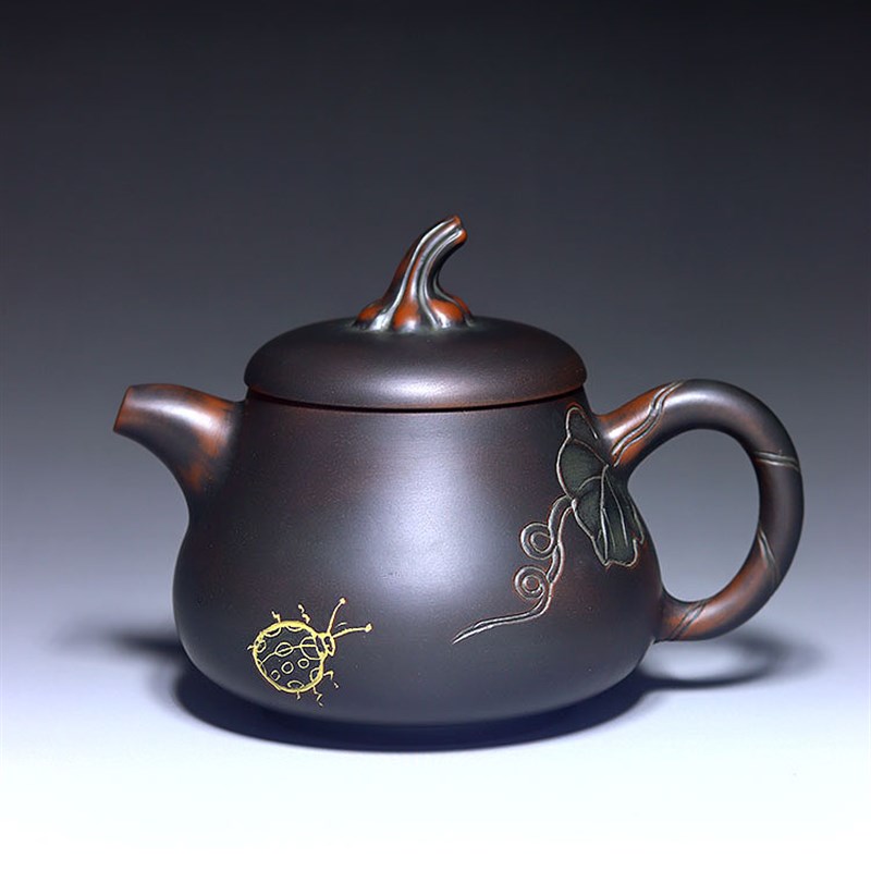 福禄壶广西钦州坭兴陶茶壶名家全手工紫泥家用茶具卢纪.祖雕刻精
