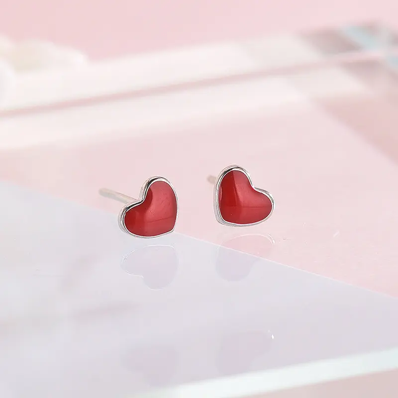 s925纯银项链红色爱心滴油清新桃心锁骨链甜美可爱套链五件套