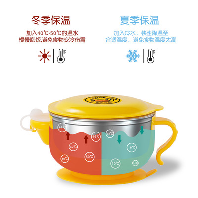 G.DUK哈罗儿童辅食碗 304不锈钢注水带吸盘保温碗餐具套装