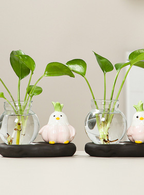 陶瓷可爱蒜鸟绿萝水培花瓶家居摆件办公室桌面插花器皿创意装饰品