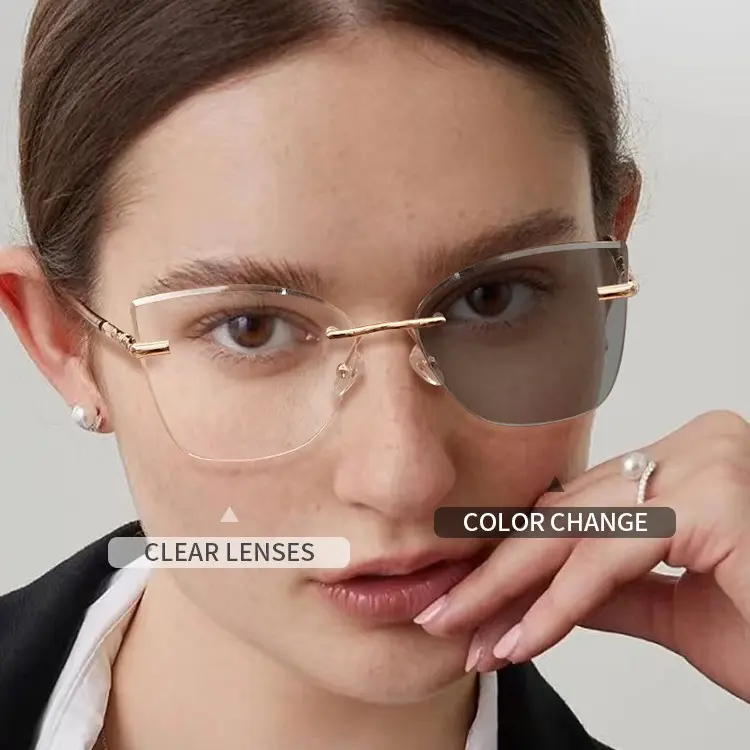 2025新款时尚金属光学眼镜架防蓝光眼镜边框感光变色眼镜女