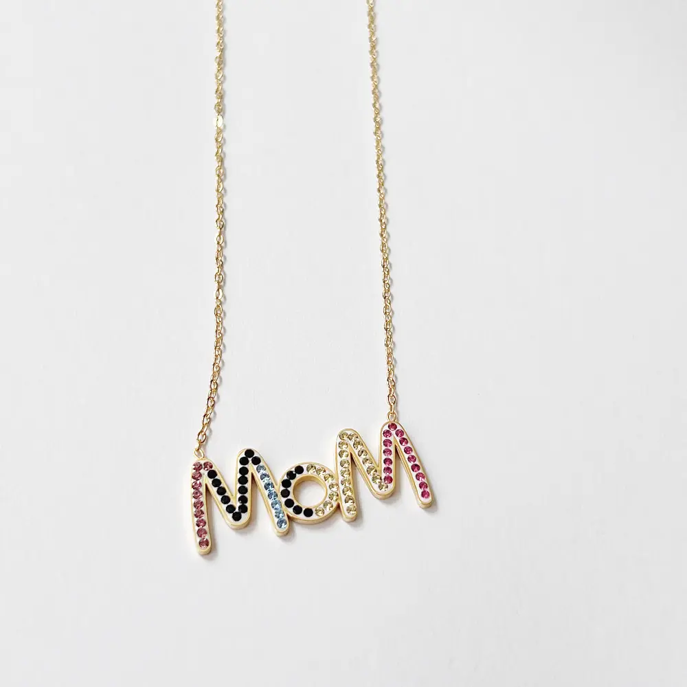 韩版时尚简约不锈钢字母mom锁骨链 母亲节镶钻钛钢项链