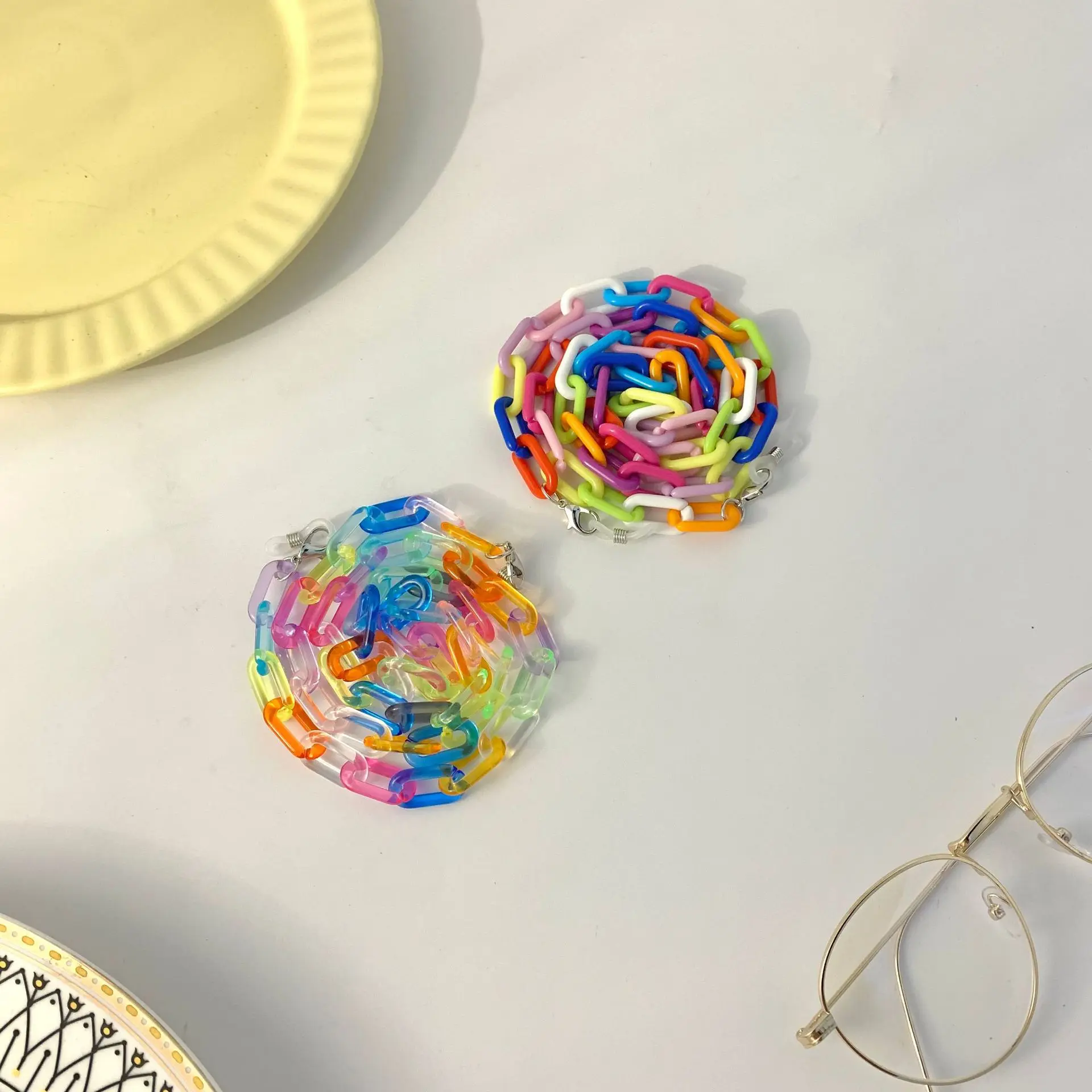 韩国东大门同款ins风彩色树脂o字链防丢口罩链配饰流行时尚眼镜链