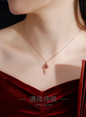 s925银2021年新款葫芦项链女简约镂空光珠流苏锁骨链中