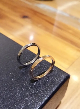 单粒钻石戒指简约钛钢戒指情侣不锈钢对戒一粒镶钻细款饰品