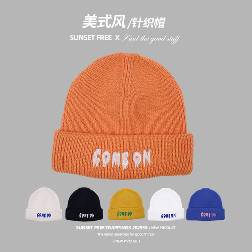 美式潮人字母刺绣帽子男女秋冬冷帽保暖护耳针织帽