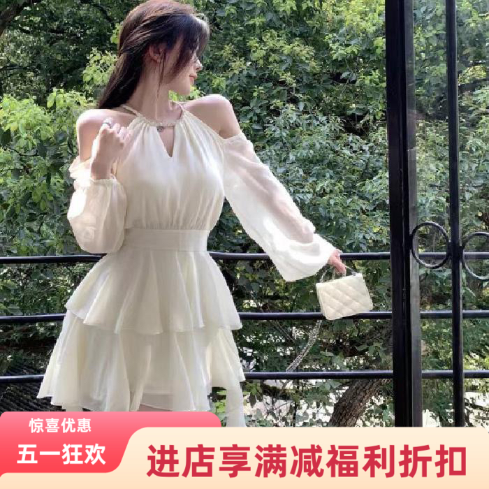 2025夏季新款绝美长袖雪纺连衣裙仙女超仙森系温柔风茶歇法式