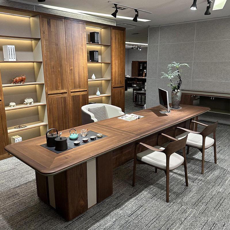 新中式茶桌椅组合高端家用茶台现代高级感简约办公室泡茶桌胡桃木