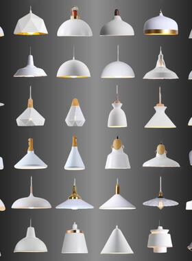 白色北欧吊灯创意个性单头简约现代LED餐饮吧台饭厅铁艺锅盖灯罩