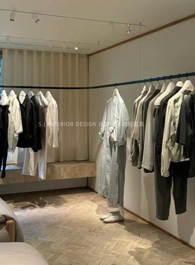 服装店展示架悬挂吊架哑光黑色吊顶挂衣架女装店专用陈列货架定制