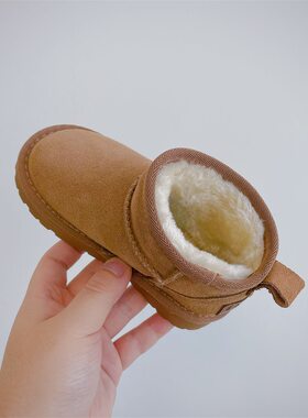 冬款真皮儿童大棉鞋男童雪地靴女童靴子加厚绒小童宝宝防滑防水鞋