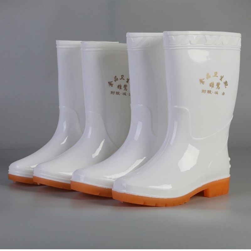 雄鹭新款中高筒食品卫生靴白色耐酸碱雨鞋女雨靴防滑耐磨套鞋水靴