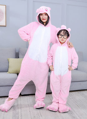 儿童小猪演出服卡通动物连体睡衣可爱男女情侣粉猪家居服亲子秋冬