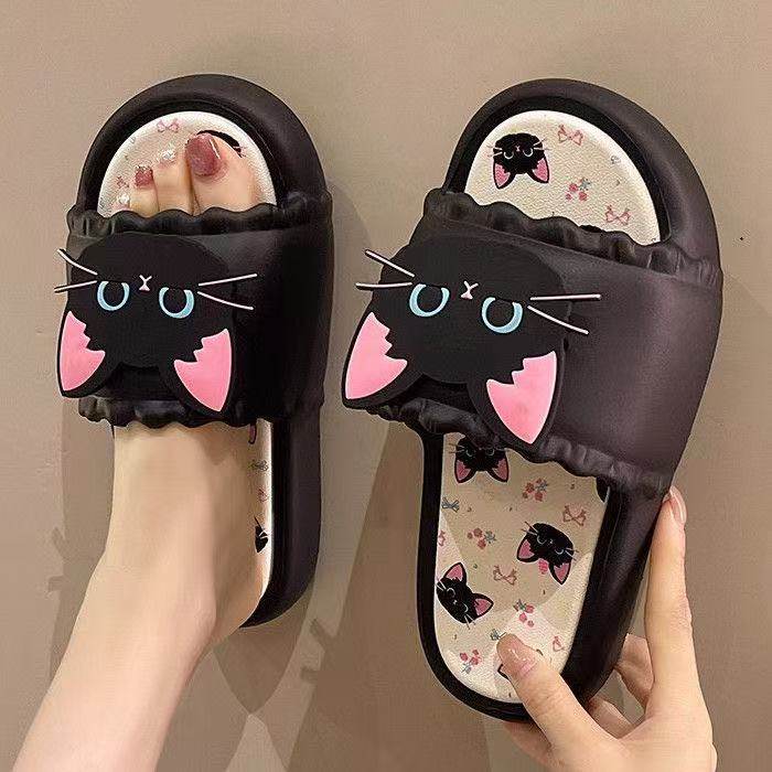 卡通小狗外穿时尚韩版卡爱超萌小黑猫家居室内洗澡防滑软底拖鞋潮