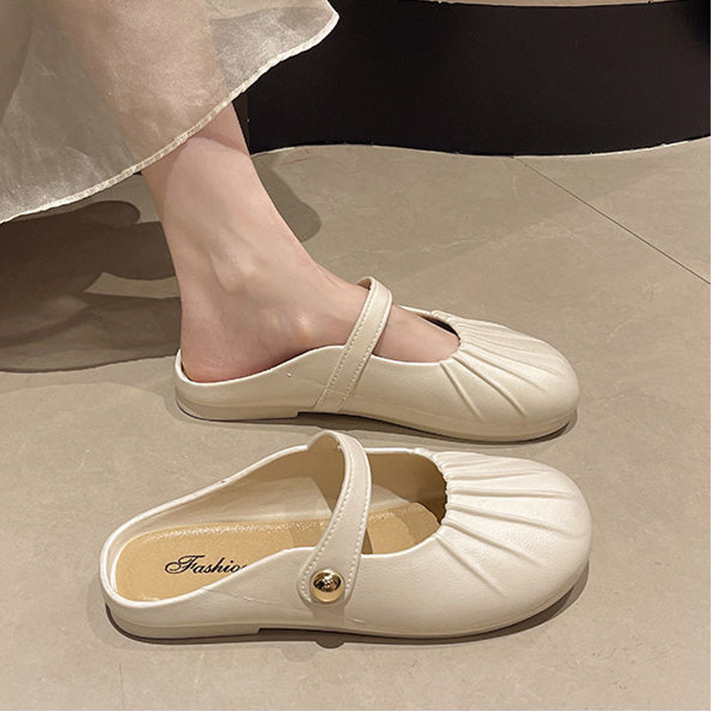 包头懒人一脚蹬褶皱新款夏季外穿凉拖时尚软底逛街可穿塑胶防滑鞋