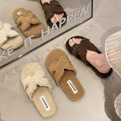毛毛拖鞋网红2026薄底秋季新款潮牌一字秋冬季居家外穿保暖棉拖鞋