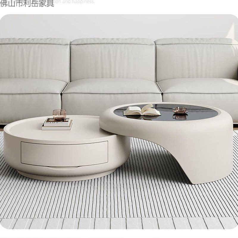 茶几家用客厅玻璃小户型轻奢现代简约意式奶油网红圆形电视柜组合