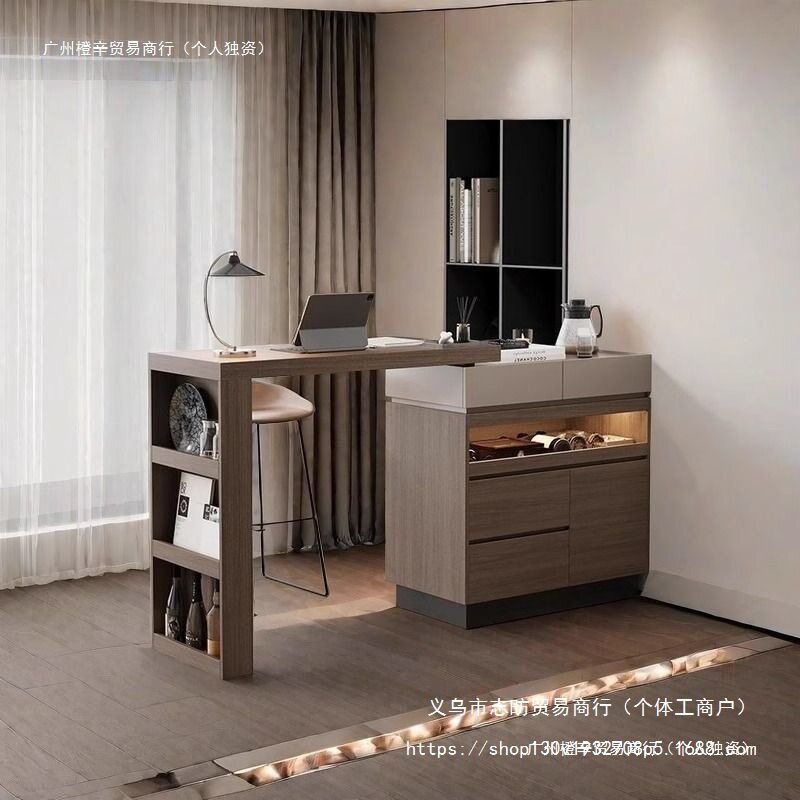 岛台餐桌一体家用可伸缩实木餐边柜小户型客厅隔断柜办公吧台桌柜