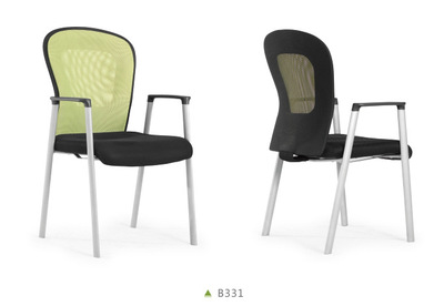 福金庄重图空扁管绿色四腿办公扶手休闲网椅职员椅洽谈椅盟