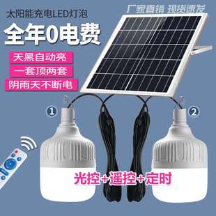 太阳能灯泡一拖二家用超亮室内外照明灯天黑自动亮户外防水庭院灯
