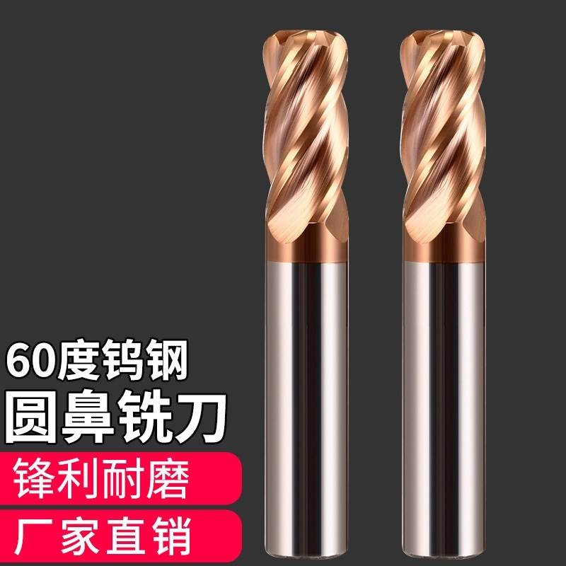60度钨钢合金圆鼻刀牛鼻子刀立铣刀4R0.5 6R1 8R2 10R3 R1.5加长