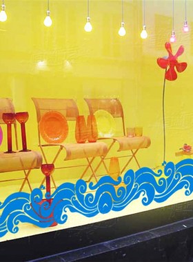 卫生间浴室防水自粘墙贴纸商店铺玻璃橱窗餐厅河流水花波浪花纹