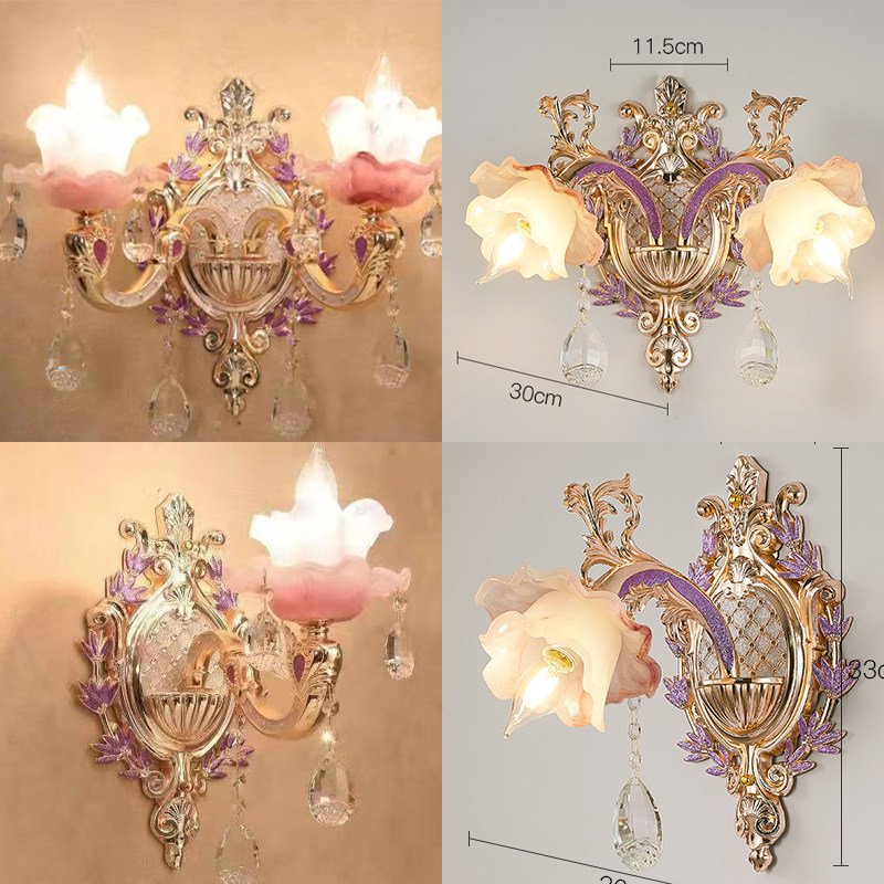 粉色壁灯卧室床头灯女孩房公主房婚房灯具欧式法式复古奢华水晶灯
