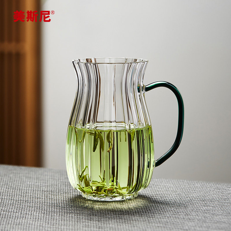 美斯尼玻璃杯高硼硅绿茶杯家用耐高温个人专用茶杯果汁杯新款水杯