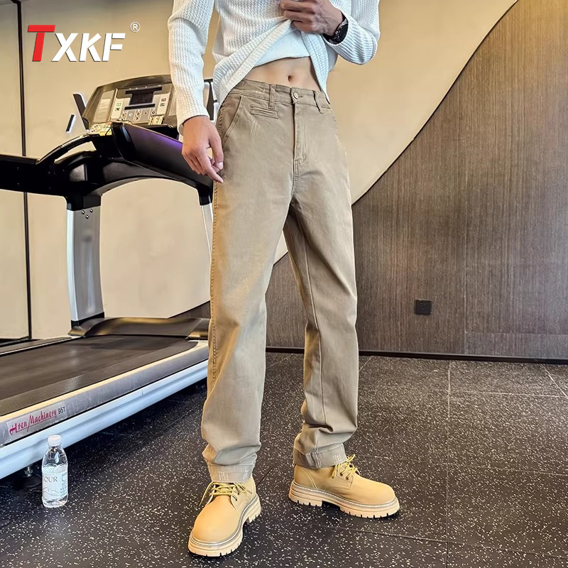 美式卡其色工装裤男士2026新款夏季男裤搭配马丁靴的直筒裤子男款