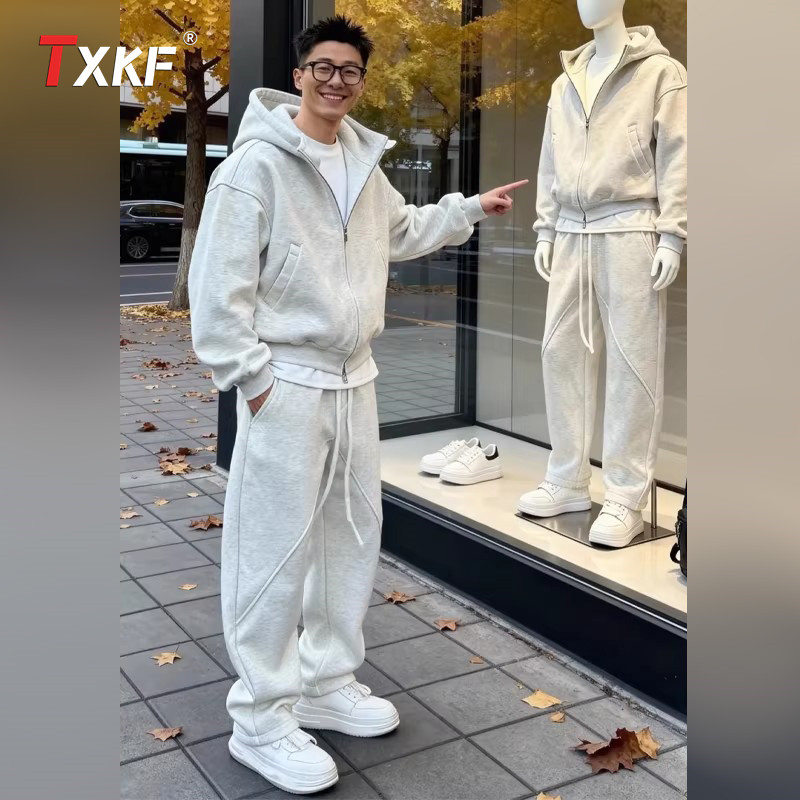 休闲运动服套装男士春季2026新款重磅开衫连帽卫衣卫裤男款两件套