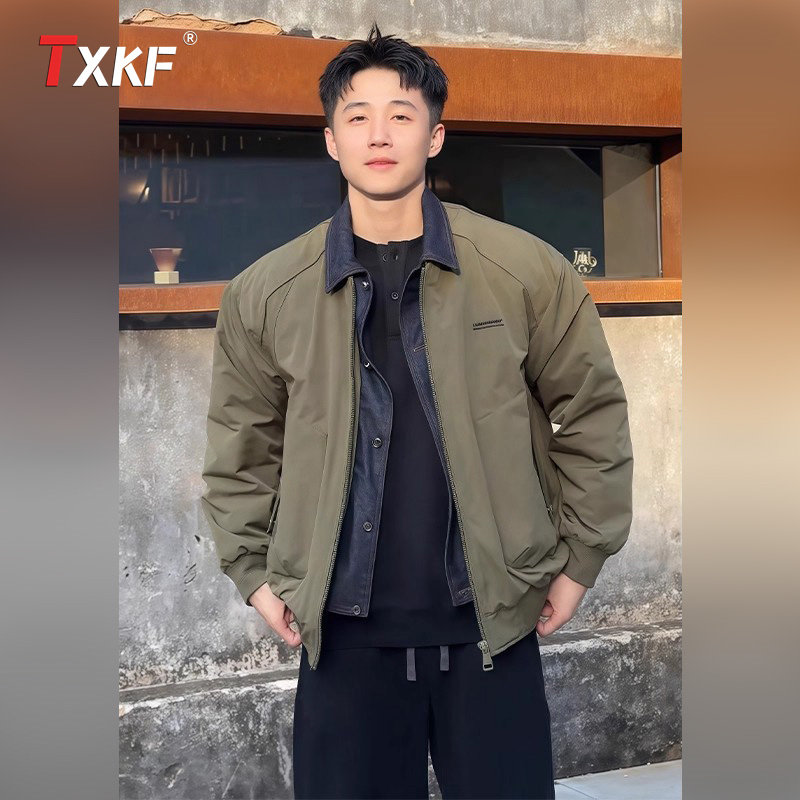 假两件军绿色棉服外套男士2025新款冬季翻领工装夹克棉衣男款冬装,男装,夹克,淘宝优惠券,粉丝福利购,淘宝优惠卷