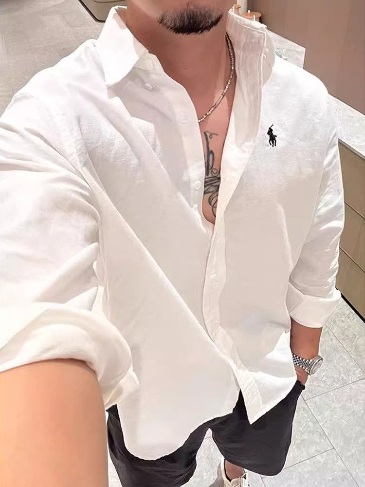 亚麻防晒衬衫男士2025年新款夏季轻薄老钱风白色长袖衬衣外套男款